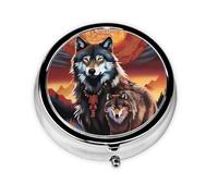 WZYWHJ Boîte à médicaments circulaire avec motif de loup avec impression de feu, portable, avec compartiments, mini distributeur de pilules