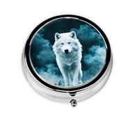 WZYWHJ Boîte à médicaments circulaire avec motif loup avec impression fumée, portable, avec compartiments, mini distributeur de pilules