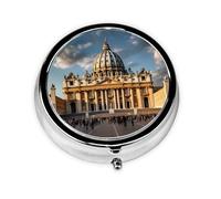 WZYWHJ Boîte à médicaments circulaire imprimée Basilique Saint-Pierre avec compartiments, mini distributeur de pilules