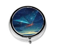 WZYWHJ Boîte à médicaments circulaire imprimée en forme d'avion dans le ciel étoilé - Portable - Avec compartiments - Mini distributeur de pilules