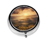 WZYWHJ Boîte à médicaments circulaire imprimée Morning Sun - Portable - Avec compartiments - Mini distributeur de pilules