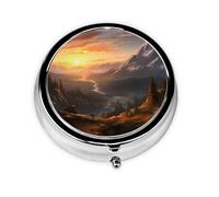 WZYWHJ Boîte à médicaments circulaire imprimée Mountain Sunrise avec compartiments, mini pilulier