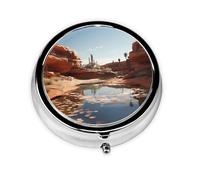 WZYWHJ Boîte à médicaments circulaire imprimée Source d'eau dans le désert, portable, avec compartiments, mini distributeur de pilules