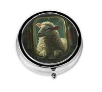 WZYWHJ Boîte à médicaments circulaire imprimée The Lamb in The Spaceship - Portable - Avec compartiments - Mini distributeur de pilules