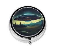 WZYWHJ Boîte à médicaments circulaire imprimée UFO la nuit avec compartiments, mini distributeur de pilules