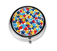 WZYWHJ Boîte à médicaments circulaire pour la sensibilisation à l'autisme - Motif cœur - Portable - Avec compartiments - Mini distributeur de pilules