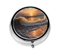 WZYWHJ Boîte à médicaments circulaire Sunrise at The Seaside avec compartiments, mini distributeur de pilules