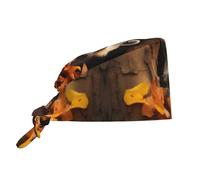 WZYWHJ Bonnet de travail de nettoyage avec motif raton laveur en automne avec trous d'arbre - Chapeau de chef pour homme et femme, réglable, respirant, noir, taille unique