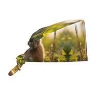 WZYWHJ Bonnet de travail de nettoyage motif lapin dans l'herbe imprimé - Toque de chef pour homme et femme, réglable, respirant, noir