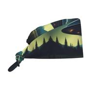 WZYWHJ Bonnet de travail de nettoyage OVNI la nuit imprimé - Toque de chef pour homme et femme, réglable, respirant, noir