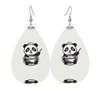 WZYWHJ Boucles d'oreilles bébé panda mangeant de la nourriture en cuir pour femme, pendentif simple goutte d'eau, cadeau de vacances à la mode