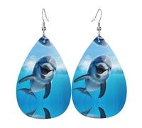 WZYWHJ Boucles d'oreilles drôles en cuir avec motif dauphin qui vous regarde, pendentif simple goutte d'eau, cadeau de vacances tendance