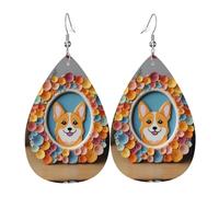 WZYWHJ Boucles d'oreilles en cuir avec cadre photo Corgi coloré pour femme, pendentif goutte d'eau, cadeau de vacances tendance