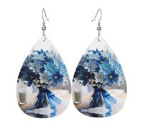 WZYWHJ Boucles d'oreilles en cuir avec motif bouquet de gypsophile bleu pour femme, pendentif simple goutte d'eau, cadeau de vacances tendance