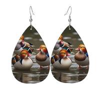 WZYWHJ Boucles d'oreilles en cuir avec motif canards mandarins pour femme, pendentif goutte d'eau simple, cadeau de vacances tendance