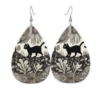 WZYWHJ Boucles d'oreilles en cuir avec motif chat noir dans une forêt étrange, pendentif goutte d'eau simple, cadeau de vacances tendance