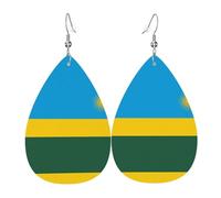 WZYWHJ Boucles d'oreilles en cuir avec motif drapeau du Rwanda pour femme, pendentif goutte d'eau simple, cadeau de vacances tendance