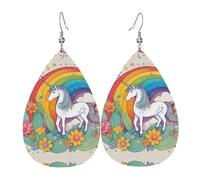 WZYWHJ Boucles d'oreilles en cuir avec motif licornes de dessin animé pour femme, pendentif goutte d'eau simple, cadeau de vacances tendance