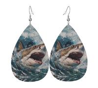WZYWHJ Boucles d'oreilles en cuir avec motif requin dans les vagues - Pour femme - Pendentif simple en forme de goutte d'eau - Cadeau de vacances tendance