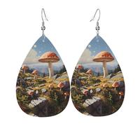 WZYWHJ Boucles d'oreilles en cuir imprimé champignons sur la colline pour femme, pendentif goutte d'eau simple, cadeau de vacances tendance