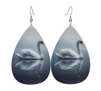 WZYWHJ Boucles d'oreilles en cuir imprimé cygne sur l'eau pour femme, pendentif goutte d'eau simple, cadeau de vacances tendance