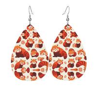 WZYWHJ Boucles d'oreilles en cuir imprimé panda rouge pour femme, pendentif goutte d'eau simple, cadeau de vacances tendance