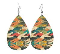 WZYWHJ Boucles d'oreilles en cuir imprimé peau de crocodile coloré pour femme, pendentif simple goutte d'eau, cadeau de vacances tendance
