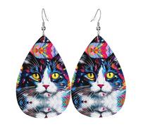 WZYWHJ Boucles d'oreilles en cuir motif chats avec illustration pour femme, pendentif goutte d'eau simple, cadeau de vacances tendance