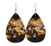 WZYWHJ Boucles d'oreilles en cuir pour femme avec motif de feuille d'or - Pendentif simple en forme de goutte d'eau - Cadeau de vacances tendance