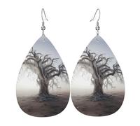 WZYWHJ Boucles d'oreilles en cuir pour femme Motif arbres morts pleins de toiles d'araignée Pendentif simple goutte d'eau Cadeau de vacances tendance