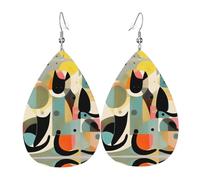 WZYWHJ Boucles d'oreilles en cuir pour femme, motif chat art moderne du milieu du siècle, pendentif goutte d'eau simple, cadeau de vacances tendance