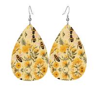 WZYWHJ Boucles d'oreilles en cuir pour femme, motif gnome, abeille, jaune, imprimé floral, pendentif goutte d'eau, cadeau de vacances tendance