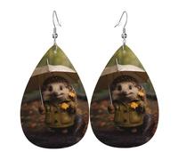 WZYWHJ Boucles d'oreilles en cuir pour femme, motif petit hérisson tenant un parapluie, pendentif goutte d'eau simple, cadeau de vacances tendance