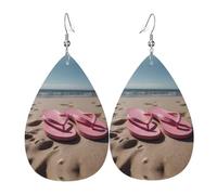 WZYWHJ Boucles d'oreilles en cuir pour femme Motif tongs roses sur la plage