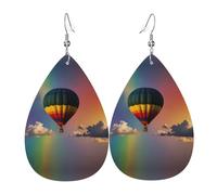 WZYWHJ Boucles d'oreilles montgolfière dans l'arc-en-ciel en cuir pour femme - Pendentif simple goutte d'eau - Cadeau de vacances tendance