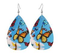 WZYWHJ Boucles d'oreilles pendantes en cuir avec motif papillons et gouttes d'eau pour femme