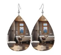 WZYWHJ Boucles d'oreilles pendantes en cuir pour salle de bain Motif vache alpine