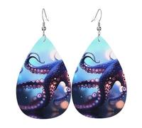 WZYWHJ Boucles d'oreilles pendantes en forme de goutte d'eau avec impression de pieuvres, boucles d'oreilles en cuir, articles de mode pour femmes