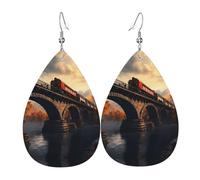 WZYWHJ Boucles d'oreilles pendantes en forme de goutte d'eau avec inscription « Trains on the bridge », boucles d'oreilles en cuir, articles de mode pour femmes
