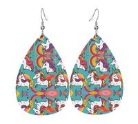 WZYWHJ Boucles d'oreilles pendantes en forme de goutte d'eau avec motif licornes colorées, boucles d'oreilles en cuir, articles de mode pour femmes