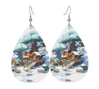 WZYWHJ Boucles d'oreilles pendantes en forme de goutte d'eau avec motif maison de neige près du sapin