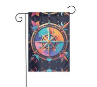 Wzywhj Boussole rose impression drapeau de jardin d'été double face décoration cour 30,5 x 45,7 cm