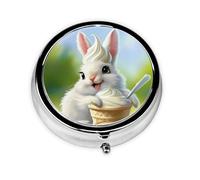 WZYWHJ Bunny Eating Ice Cream Printing Boîte à médicaments circulaire de voyage, portable avec compartiments, mini distributeur de pilules