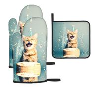 WZYWHJ Cake Battle Lot de 3 maniques de cuisine Motif chat Tissu épais, durable et imperméable pour la protection contre la chaleur