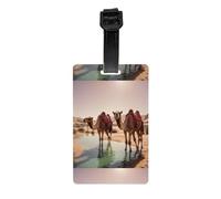WZYWHJ Camels in The Oasis Étiquette de bagage imprimée avec dragonne amovible - Crochet de voyage pour une identification facile - Format carte de visite léger et personnalisable
