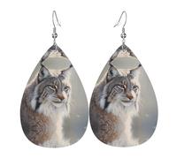 WZYWHJ Canada Lynx Picture Boucles d'oreilles en cuir pour femme Pendentif goutte d'eau simple Cadeau de vacances tendance