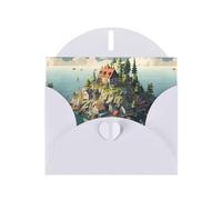 WZYWHJ Carte de vœux blanche de 15,2 x 10,2 cm avec enveloppe pour Noël, anniversaire, Saint-Valentin, fête, invitation imprimée petite ville sur l'île