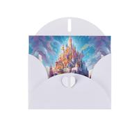 WZYWHJ Carte de vœux blanche de 15,2 x 10,2 cm avec enveloppe pour Noël, anniversaire, Saint-Valentin, fête, invitation à une fête avec château de cristal de luxe imprimé