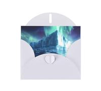 WZYWHJ Carte de vœux blanche de 15,2 x 10,2 cm avec enveloppe pour Noël, anniversaire, Saint-Valentin, fête, invitation à une fête Aurore et Icebergs