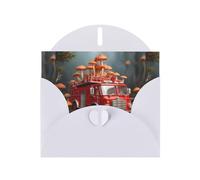 WZYWHJ Carte de vœux blanche de 15,2 x 10,2 cm avec enveloppe pour Noël, anniversaire, Saint-Valentin, fête, invitation, champignon, camion de pompier, jouet imprimé
